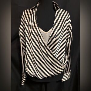 H&M Black and White Diagonal Striped Blouse
